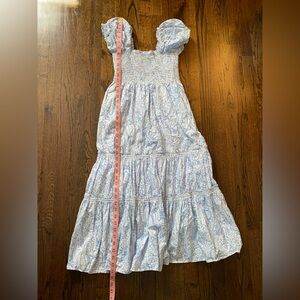 OPT- Paisley Smocked Midi Dress Puff Sleeve Blue White small VGUC spring summer